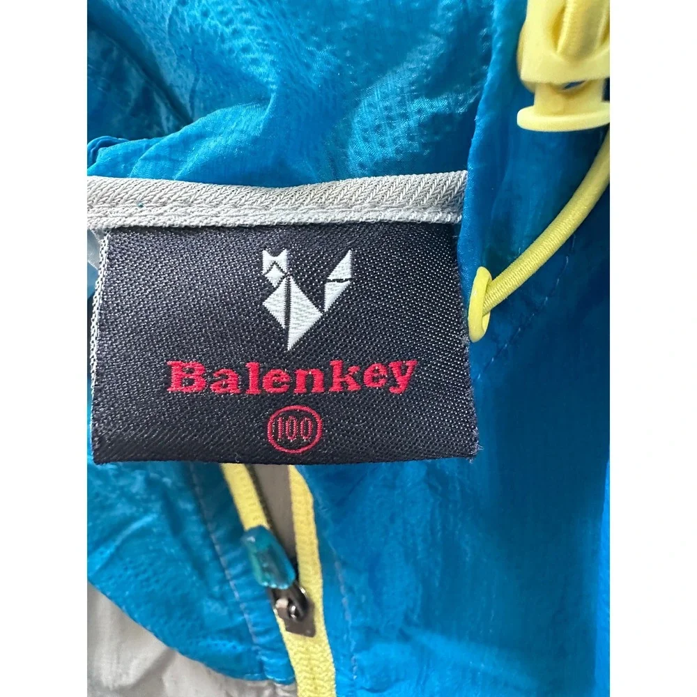 Balenkey Golf Mens Windbreaker Jacket Blue Grey Yellow Full Zip Hooded Size 100